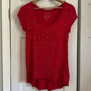 Inc international concepts 100% rayon top, Red w/ pewter like detailing, medium